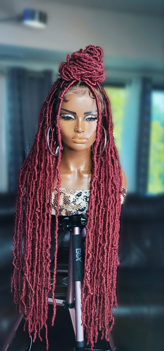 30" Full Lace Burgundy Knotless Faux Locs